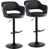 Margarite Adjustable Swivel Bar Stool in Black Metal & Black Leatherette (Set of 2)